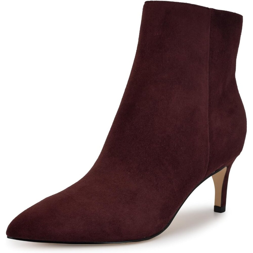 ⚡Nine West Burgundy Suede 600 Women's Fur Ankle Side Zipper Stiletto Heel Boot